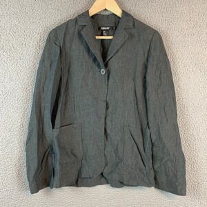 DKNY Jacket‎ 100% Linen Women 4 Dark Green One Button Blazer
